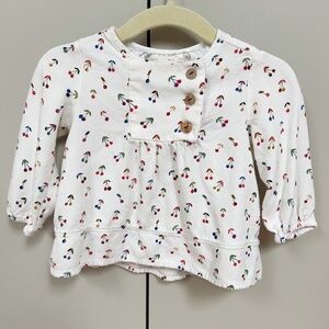 ZARA baby cherry long sleeve top - sz 6-9 month girls cottagecore whimsical